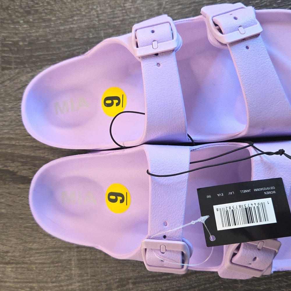 MIA Womans SANDALS size 9 Lavender Slip Ons Adjustable Open Toe - Picture 11 of 16